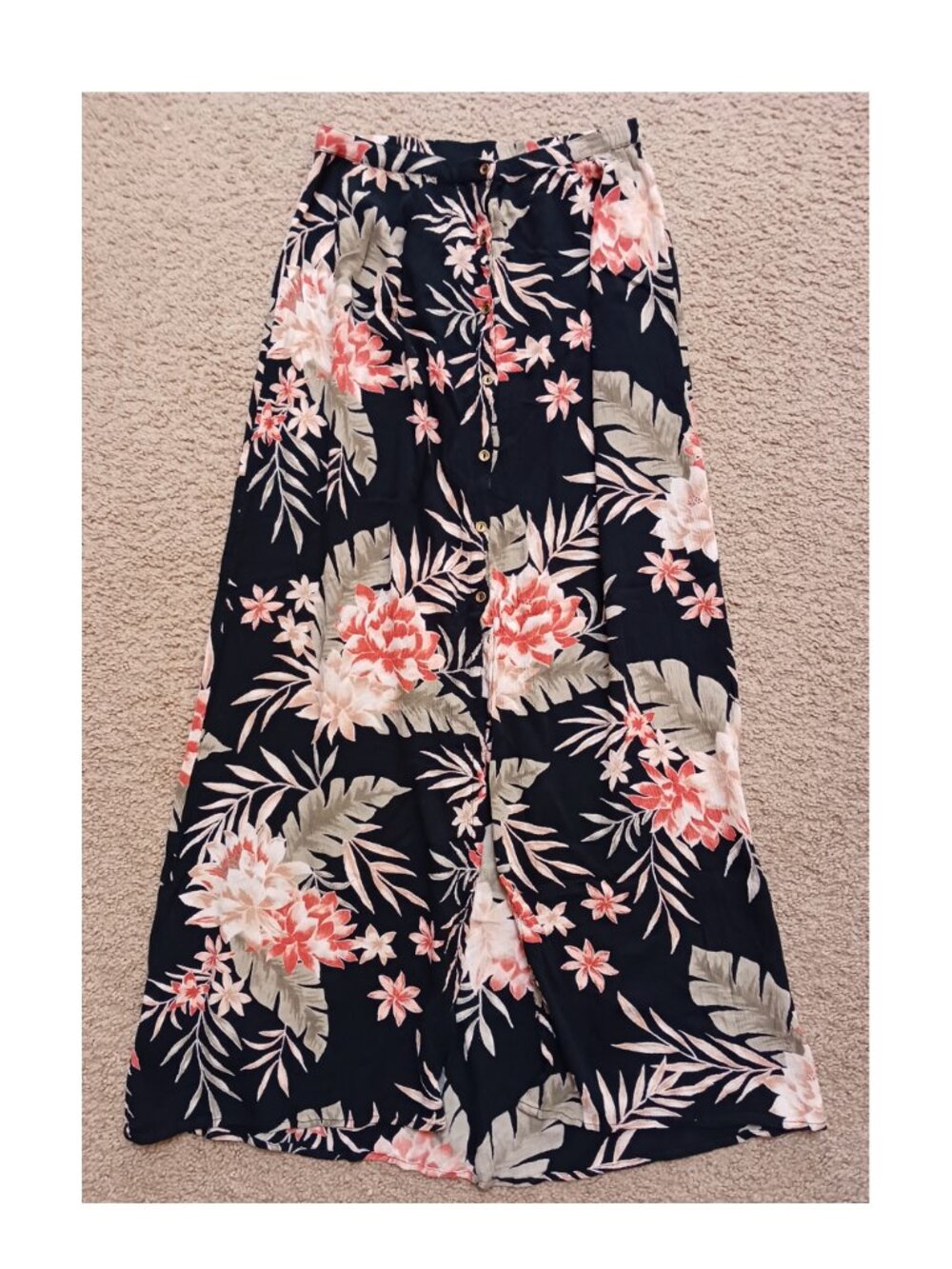 BILLABONG Black Tropical Floral Button Down Maxi Skirt sz M